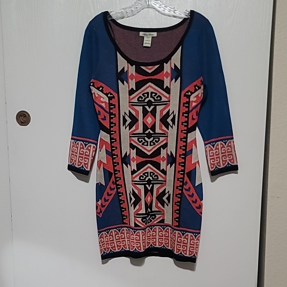 Flying tomatoe bodycon tribal pattern scoop neck sweater dress small knit